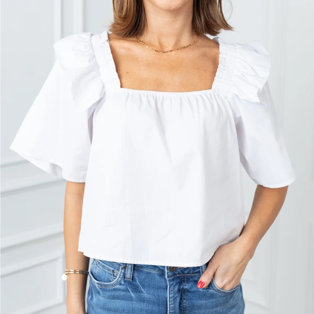 White Ruffle Short Sleeve Top